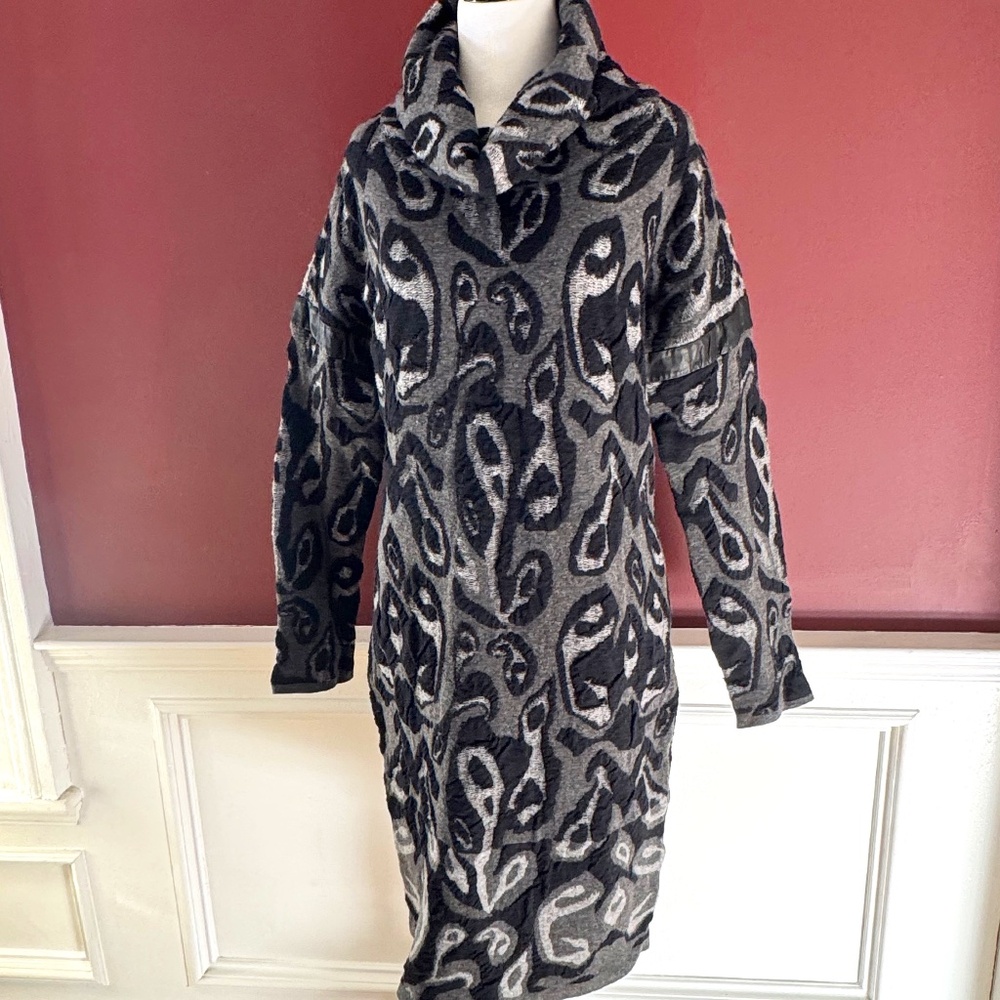 Rag & Bone Gray/Black Pleater Trim Sweater Dress Sz L